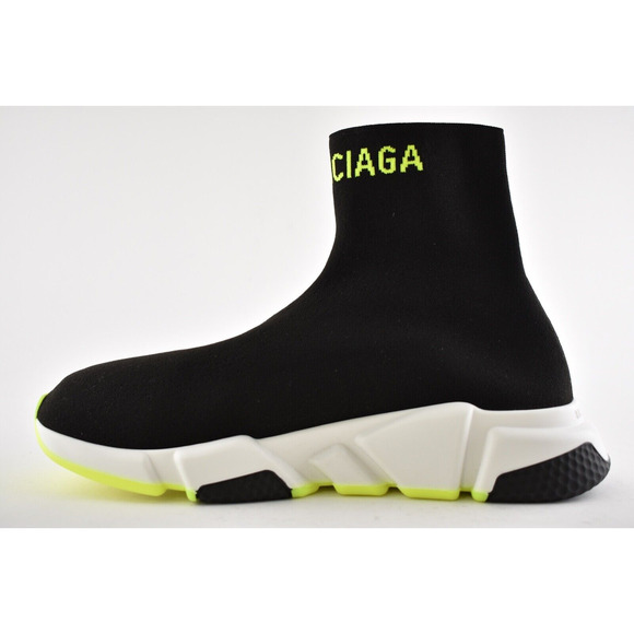 Balenciaga Mens Speed Black Yellow Logo Sock Flat High Top Trainer Sneaker 45 12 - Picture 8 of 11